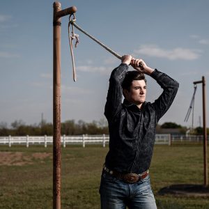 prosper senior tugging on rope at horse farm