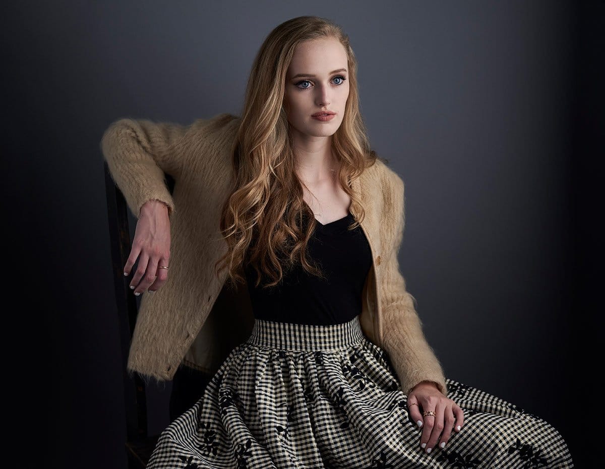 mckinney north senior girl in vintage gown and sweater