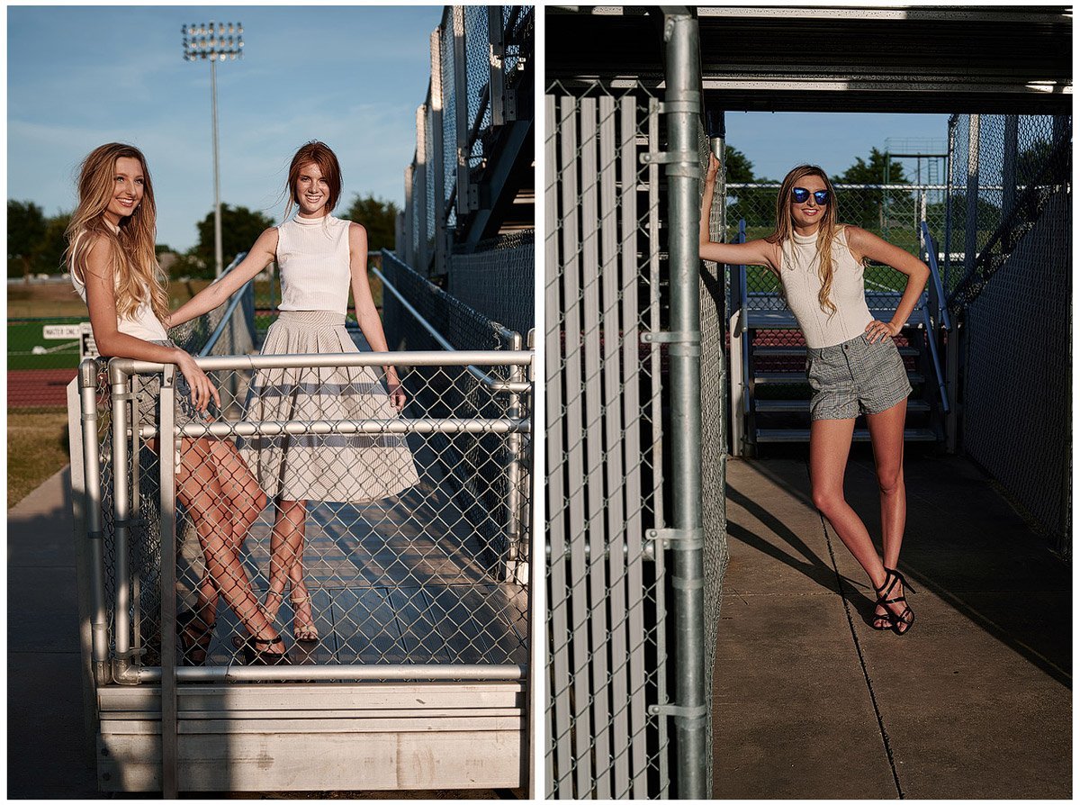 cheerleading friends pose for senior pictures at allen high school